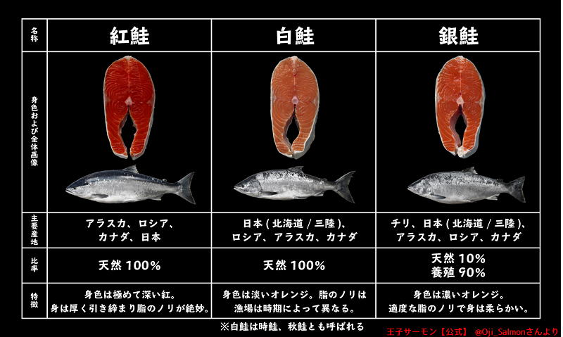 紅鮭　白鮭　銀鮭　違い　王子サーモン